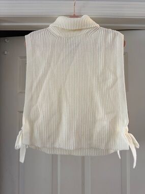 Rachel Zoe Cream Sleeveless Turtleneck Knit Vest with Side Ties